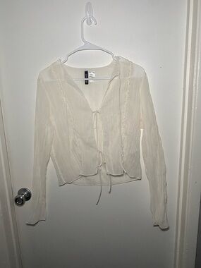 Divided Cream Tie-Front Long Sleeve Blouse